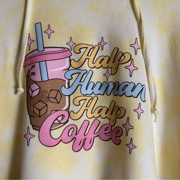 Half Human Half Iced Coffee Yellow Marble Cropped Hoodie Sweatshirt NEW - Picture 2 of 6